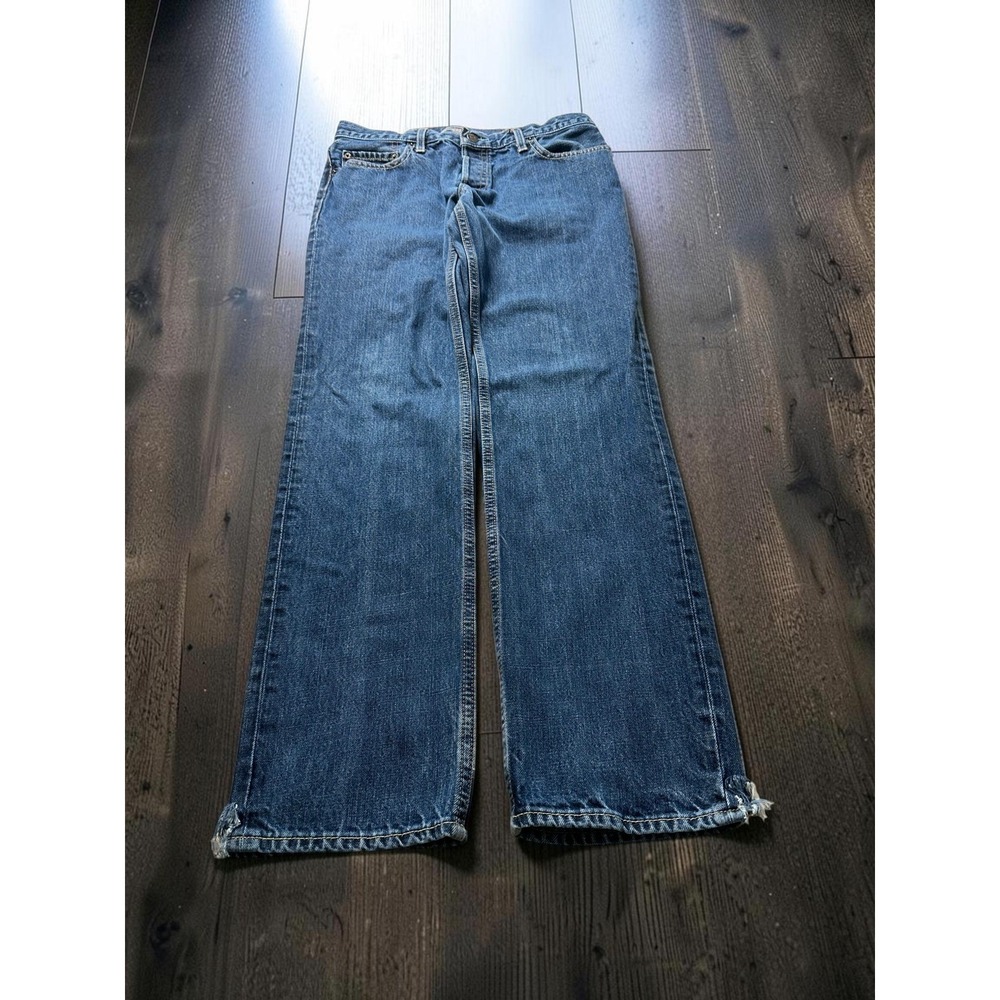 Hollister Jeans Men 33x32 Blue Slim Straight Button Fly Distressed Denim Y2K